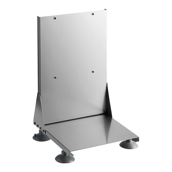 A stainless steel countertop mount for a French fry cutter with four suction cup feet.