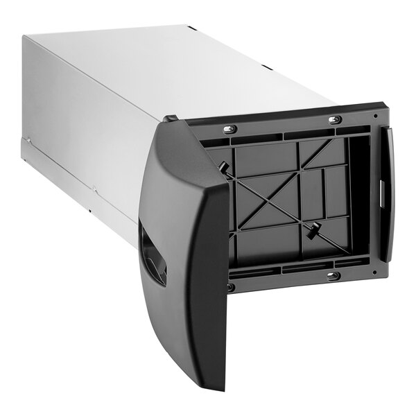 A white and black rectangular Dixie Ultra in-counter napkin dispenser with a black door.