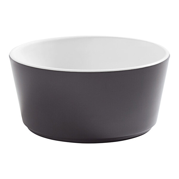 An American Metalcraft Unity graphite melamine bowl with a black and white design.