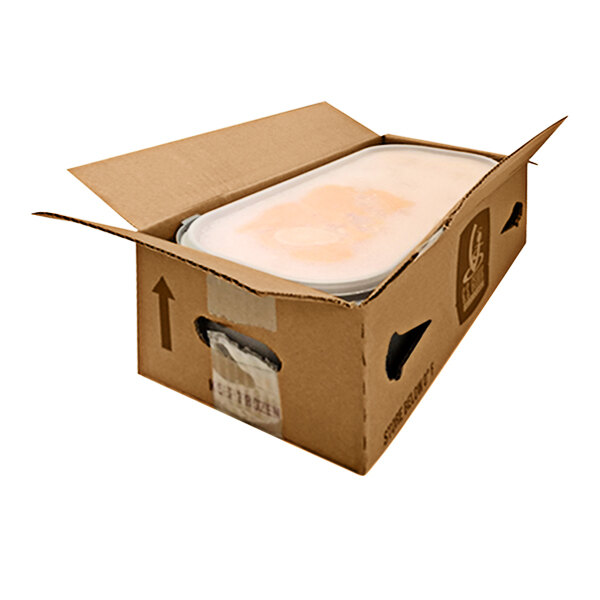 A white cardboard box with a G.S. Gelato Blood Orange Sorbet container inside.