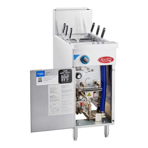 An Avantco pasta cooker with a stainless steel door and cabinet.
