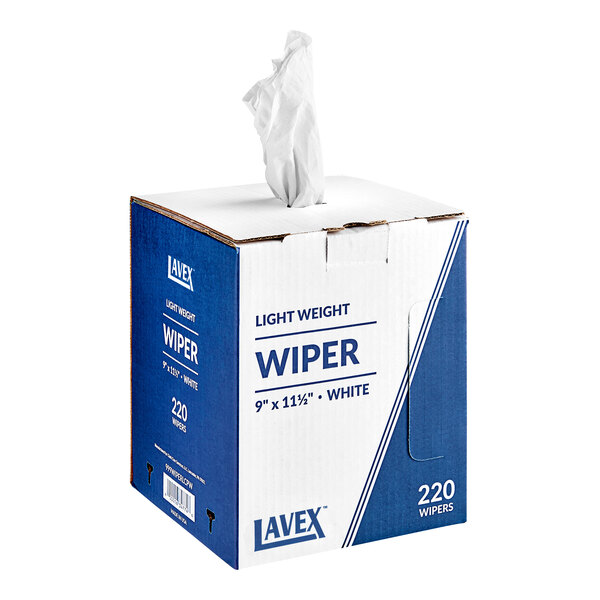 A box of Lavex white industrial wipes.