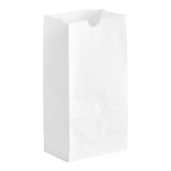 A white paper bag on a white background.