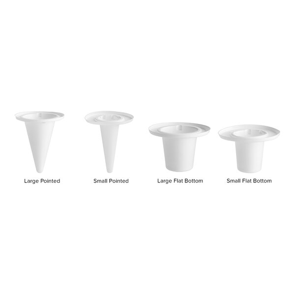 A white plastic cone holder with a ring on the bottom.