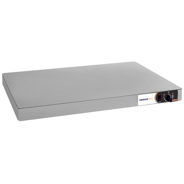 A Nemco heated shelf warmer with stainless steel sides.