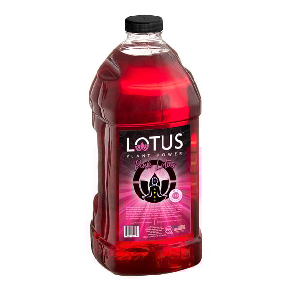 A bottle of pink Lotus Plant Power energy concentrate with a label.