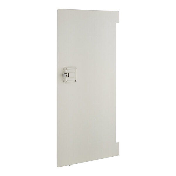 A white door for a Cambro meal delivery cart with a metal latch.