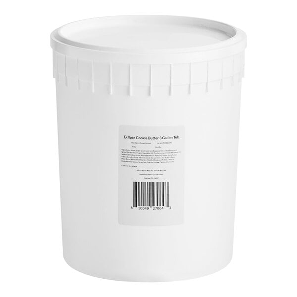 A white container of Eclipse Foods Vegan Cookie Butter Ice Cream with a white lid.