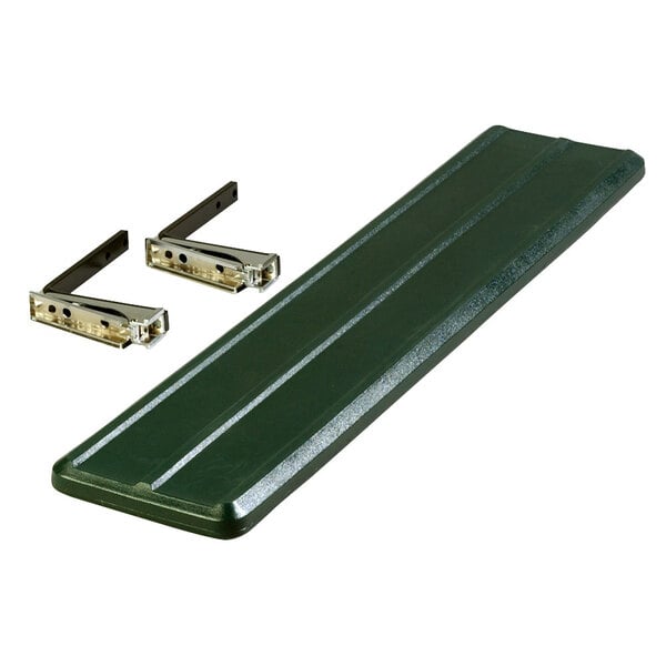 A forest green Carlisle tray slide with metal brackets.