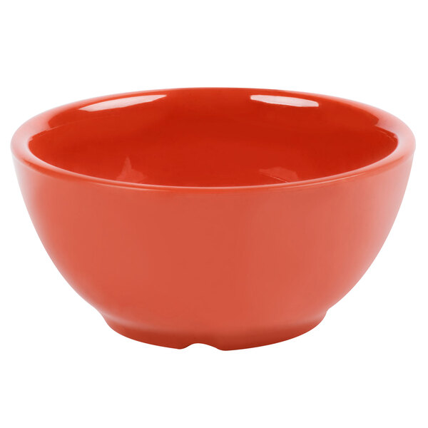 A red bowl with a white background.