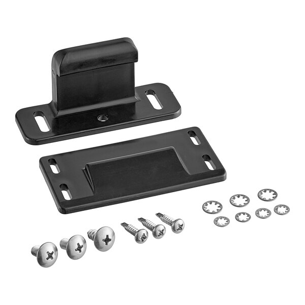 A black rectangular Cambro latch hook with screws.