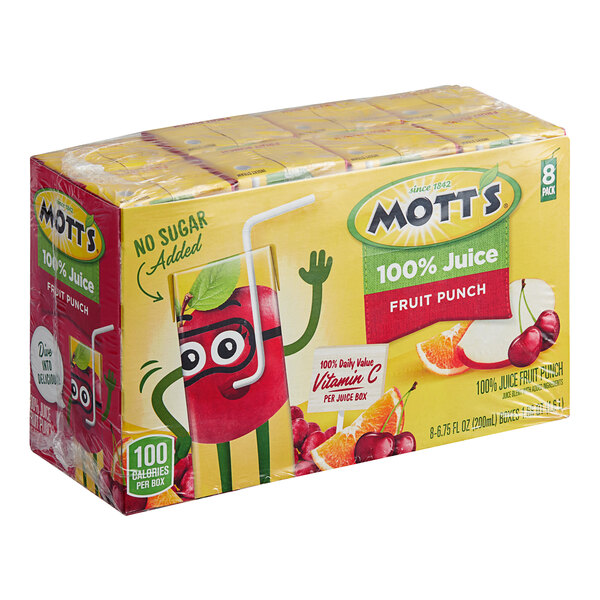 A 32 count case of Mott's Fruit Punch juice boxes.