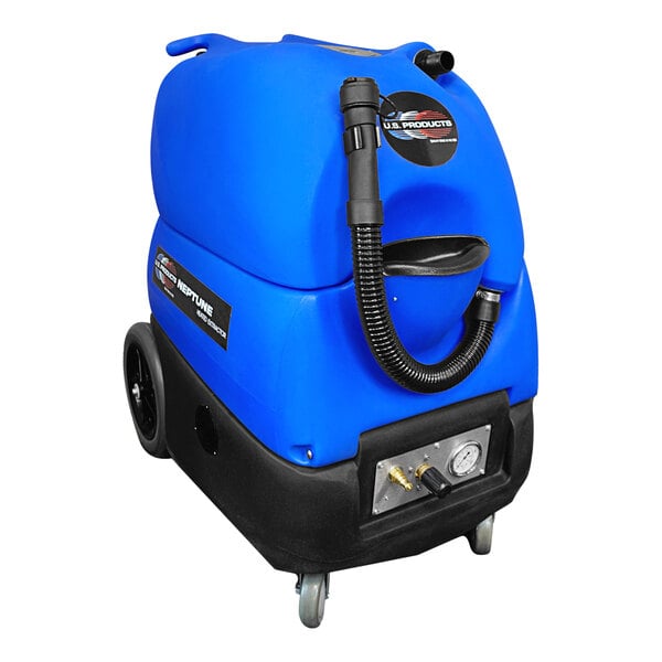 A blue and black U.S. Products Neptune 200H dual cord heated carpet extractor.