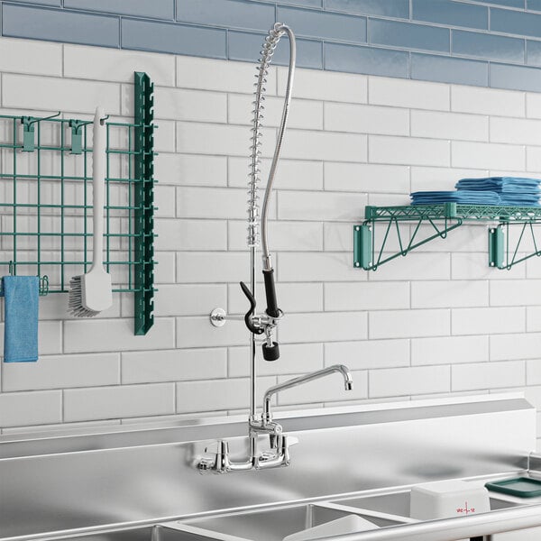 Equip by T&S 5PR-8W12-C Wall Mounted 35 11/16" High Pre-Rinse Faucet with 8" Adjustable Centers, 1.2 GPM Spray Valve, 44" Hose, 12 1/8" Add-On Faucet, and 6" Wall Bracket