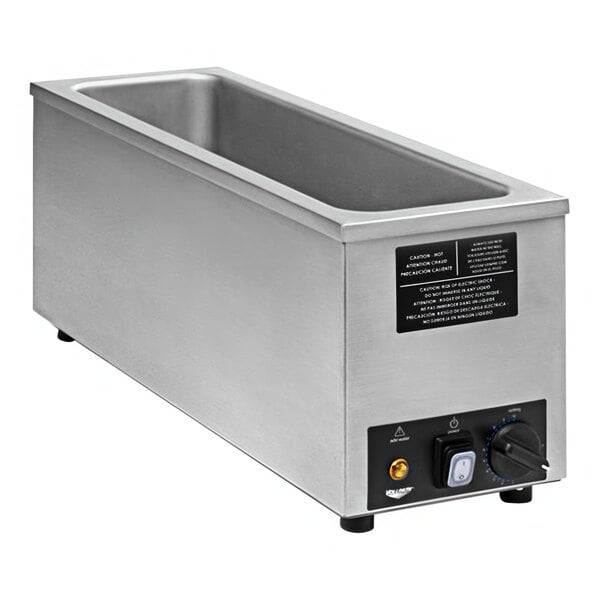 A Vollrath countertop food warmer with a stainless steel exterior and control panel.