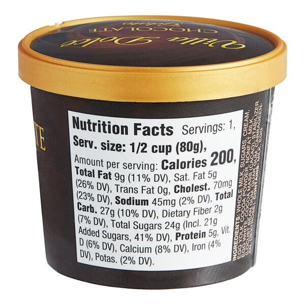 A Villa Dolce Dark Chocolate Gelato cup on a counter.