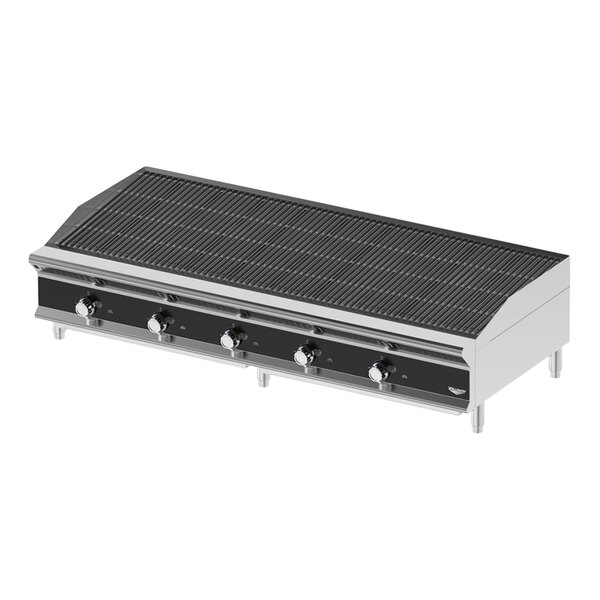 A black and silver Vollrath medium-duty gas charbroiler on a counter.