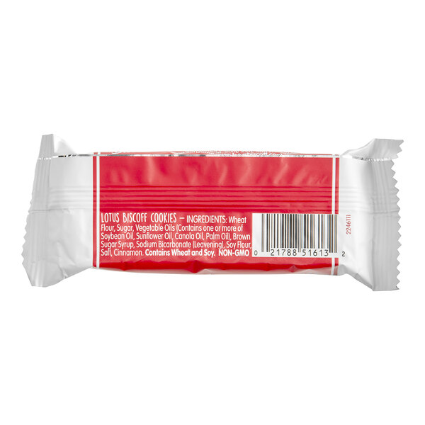 A close-up of a red package of Lotus Biscoff cookies.