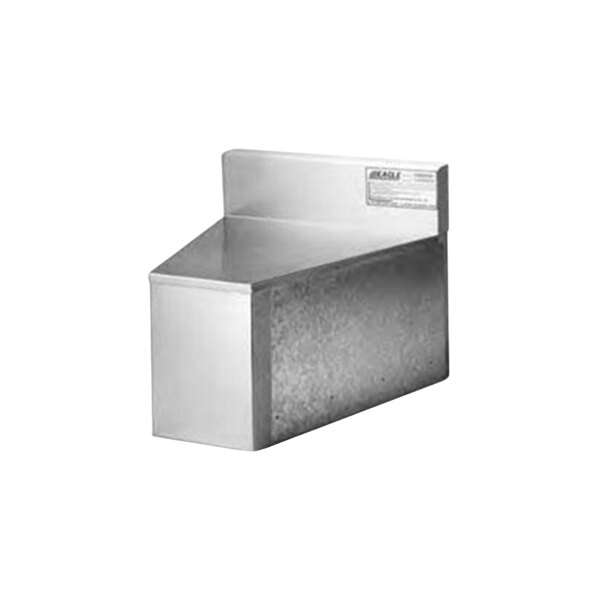 A metal, angular filler piece with a sloped top and a short backsplash, designed to fit between modular units.