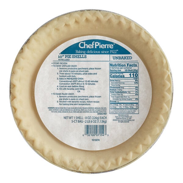 A Chef Pierre unbaked pie shell in its packaging.
