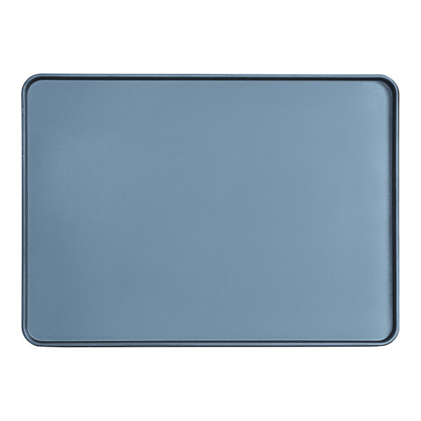 A rectangular stone blue melamine tray with a raised rim.