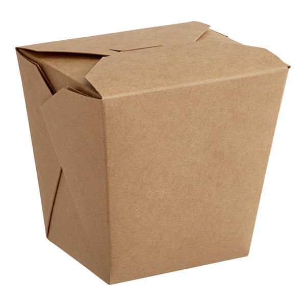 A brown Kraft paper take-out box with a lid.