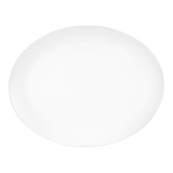 A white oval platter with a shallow coupe edge.