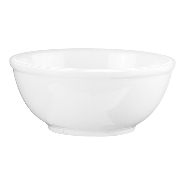 A white Cal-Mil melamine bowl.