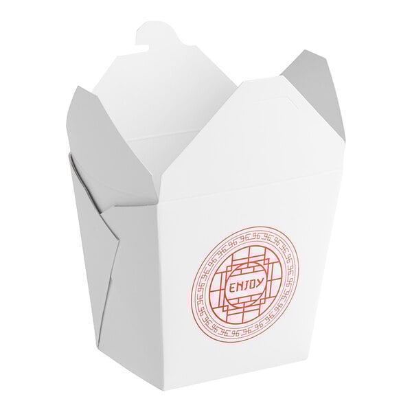 A white paper take-out container with red text reading "Emperor's Select" on it.