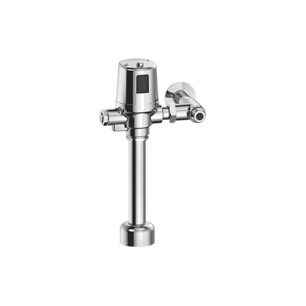 A close-up of a chrome-colored Delta Faucet.