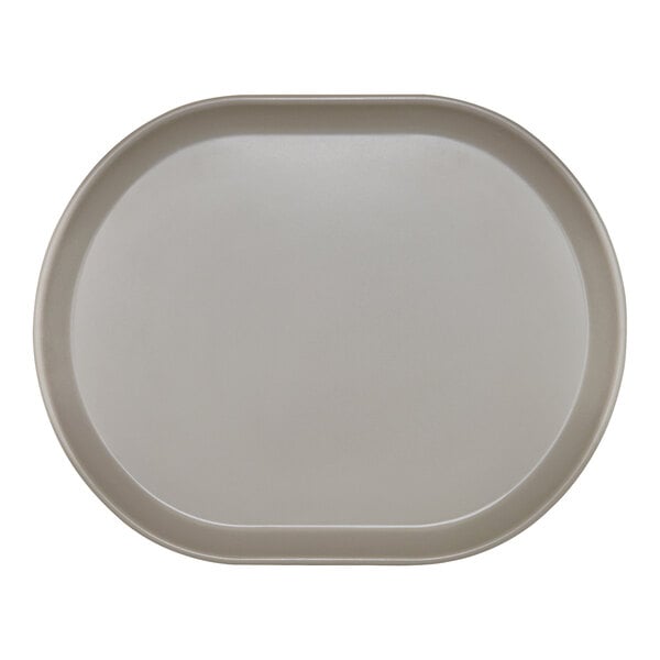 A white oval melamine platter with raised rims.