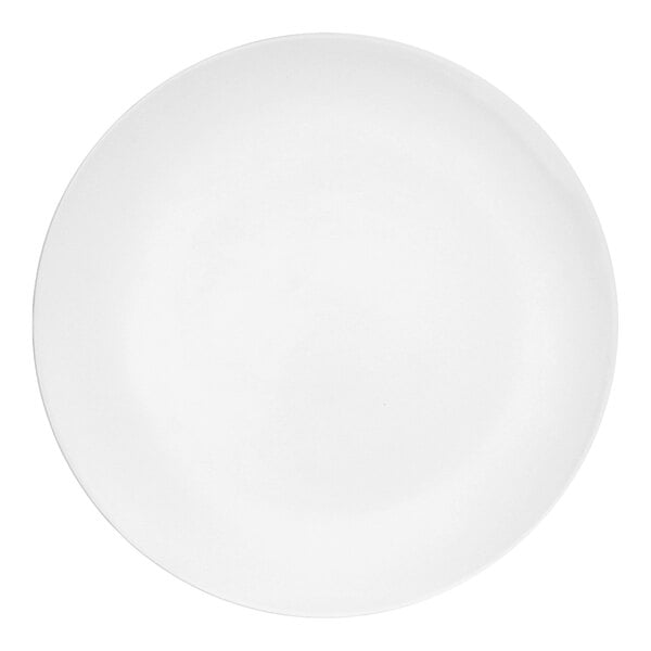 A white Cal-Mil shallow coupe melamine plate.