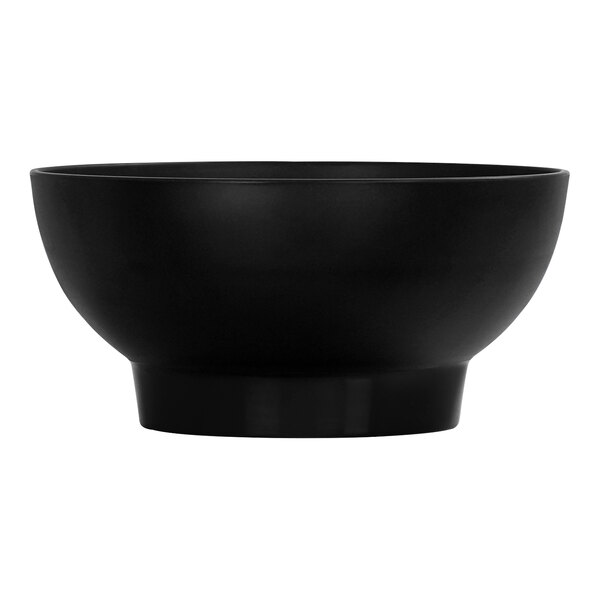 A black bowl on a white background.