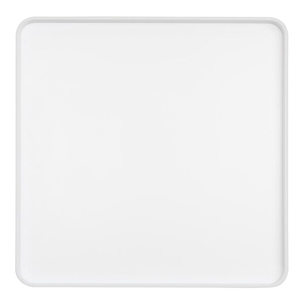 A white square melamine platter with a raised rim.