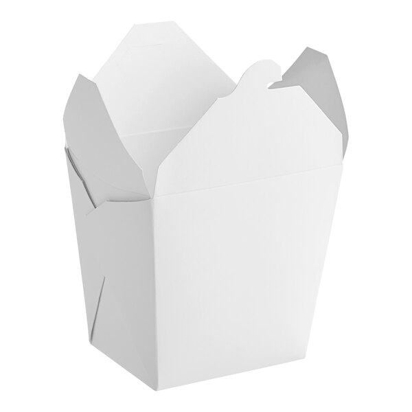 A white Emperor's Select microwavable take-out box with a lid.