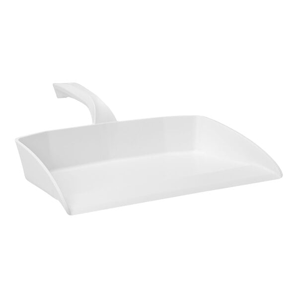 A white plastic rectangular Vikan dustpan with a handle.