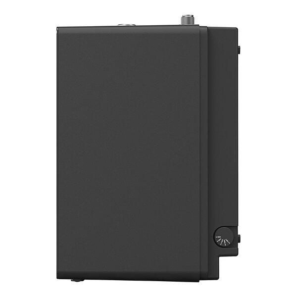 A close-up of a black Eccotemp SmartHome mini-tank water heater with a rectangular door and dial.