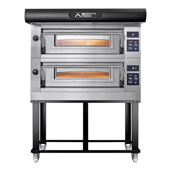 A Moretti Forni Amalfi A C18 double deck electric pizza oven with two glass doors.