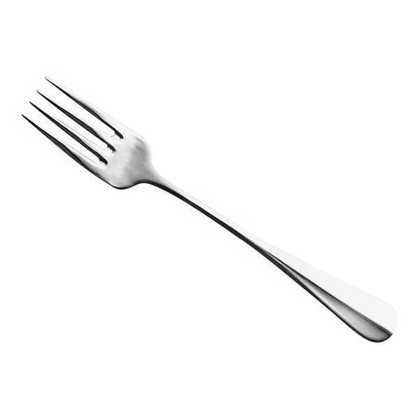 A close-up of a Hepp Baguette stainless steel dessert fork.