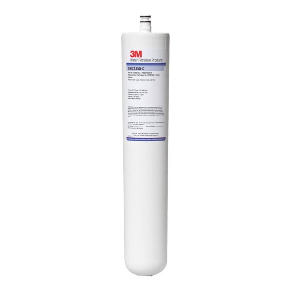 A white 3M water filtration cartridge with a blue label.