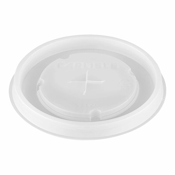 A translucent plastic lid with a cross on top.