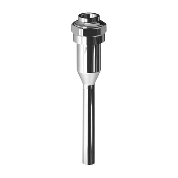 A Chicago Faucets riser assembly for urinal valves with a metal cap on a stainless steel pipe.