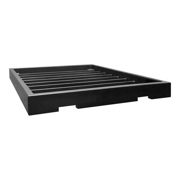 A black steel box with metal slats.