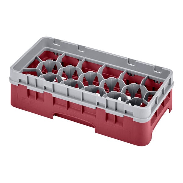 A red and grey plastic container with 17 compartments.