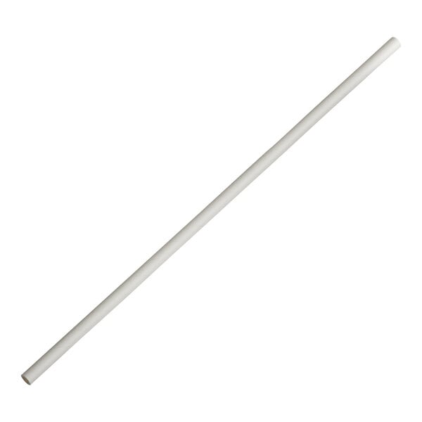 A white unwrapped paper straw with a white background.