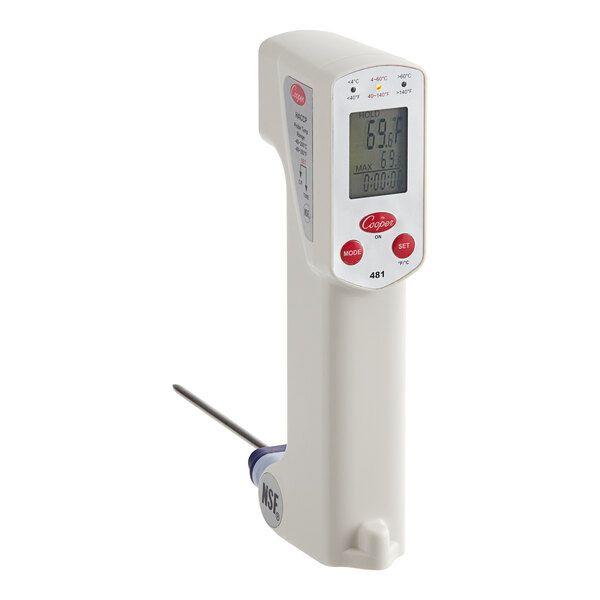 A white electronic Cooper-Atkins DualTemp2 digital thermometer.