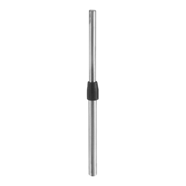 A metal pole with a black rubber ring.