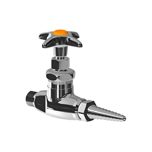 A silver and chrome Chicago Faucets laboratory needle valve.