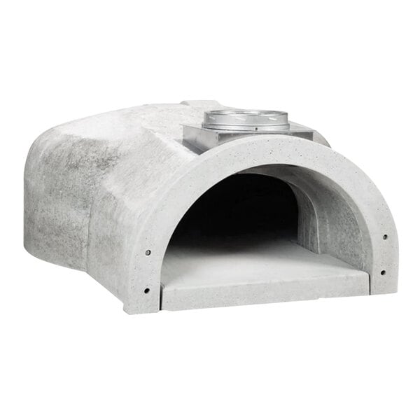 A white stone Chicago Brick Oven wood-fired pizza oven kit with a round hole.