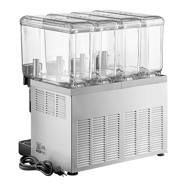 A Narvon refrigerated beverage dispenser with four clear containers.